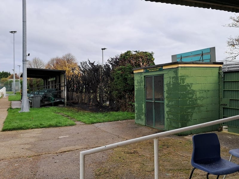 Children were ‘sitting in the stand for a debrief session’ when a large fire broke out at a football club in East Sussex – with the incident being treated as arson.