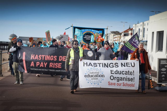Strike march organised by the NEU, National Education Union, in Hastings on February 1 2023.