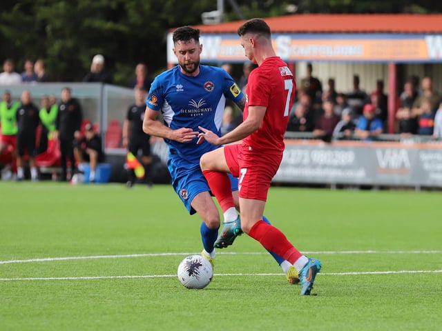 National League South action at Woodside Road between Worthing and Truro City