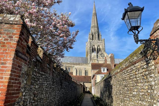Chichester Cathedral, as seen from St. Richard's Walk