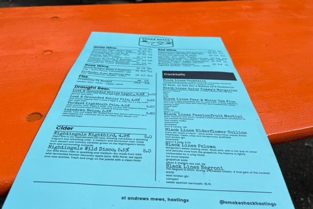 Smoke Shack drinks menu