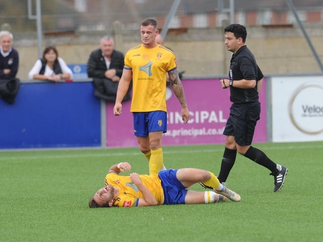 Action from Lancing's win over Corinthian in the Isthmian south east division