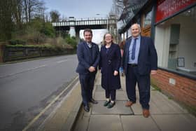 Minister Guy Opperman visits Hastings on March 18 2024. Pictured in Queens Road, A2101. L-R: Guy Opperman, Minister for Roads and Local Transport. Sally-Ann Hart, Conservative MP for Hastings and Rye, and Keith Glazier, Council Leader, East Sussex County Council.
