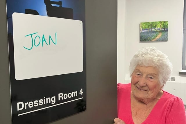 Crawley resident Joan Izzard celebrates her 100th birthday on Wednesday, February 7. Here she is pictured at her dressing room for Blankety Blank