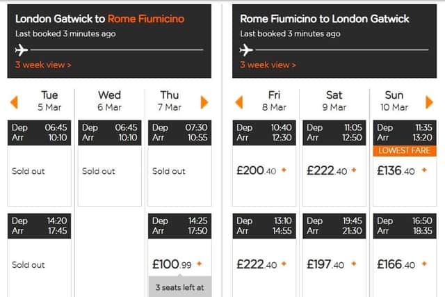 Within seconds of the draw being announced, easyJet flights were sold out entirely on Wednesday and on the morning of the match. Outgoing flights on Tuesday have since sold out too. Photo: easyJet.com