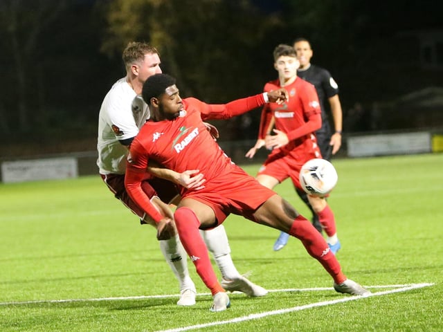 Action from Worthing FC's 3-1 home defeat to Chelmsford in the National League South at Woodside Road