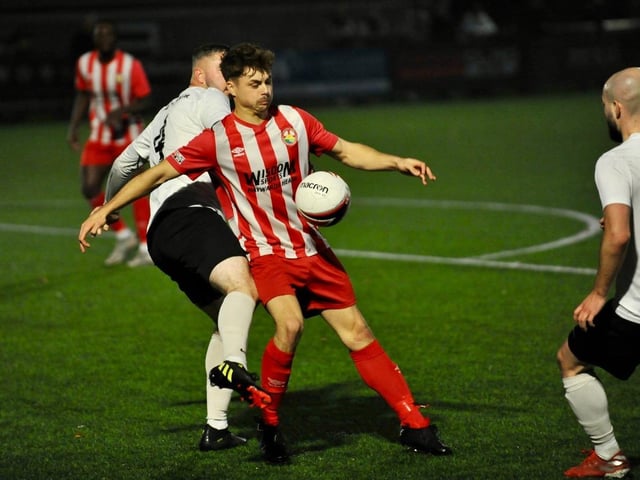 Action from Steyning Town v Eastbourne United. Picture by Stephen Goodger