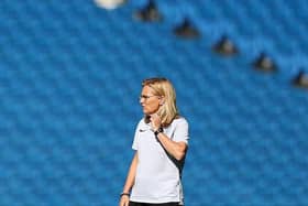 Sarina Wiegman takes in her surroundings at the Amex Stadium ahead of their clash against Norway tonight