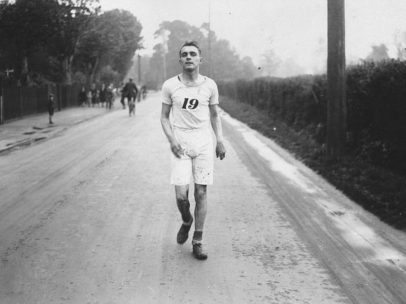 May Day Stock Exchange London to Brighton walk, competitor H J Grimwade at Crawley on 1st May 1926.