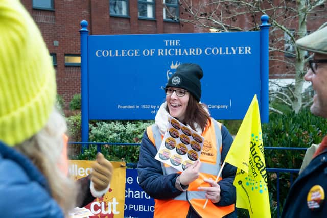 Members of the National Education Union at Collyer's College in Horsham joined a national strike today over a pay claim