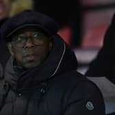 Ian Wright former Arsenal player in the stands during the Premier League 2 game between Arsenal FC and Derby County at Meadow Park on January 03, 2020 in Borehamwood, England.