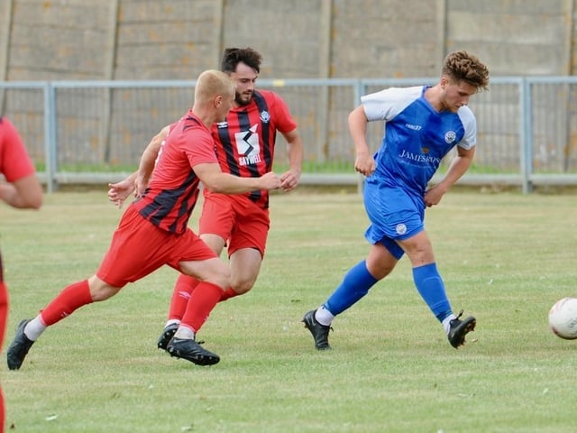 Action from a pre-season friendly between Shoreham and Worthing United at Middle Road