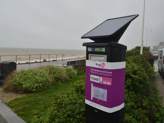 A parking meter in Bexhill that no longer accepts coins. West Parade.