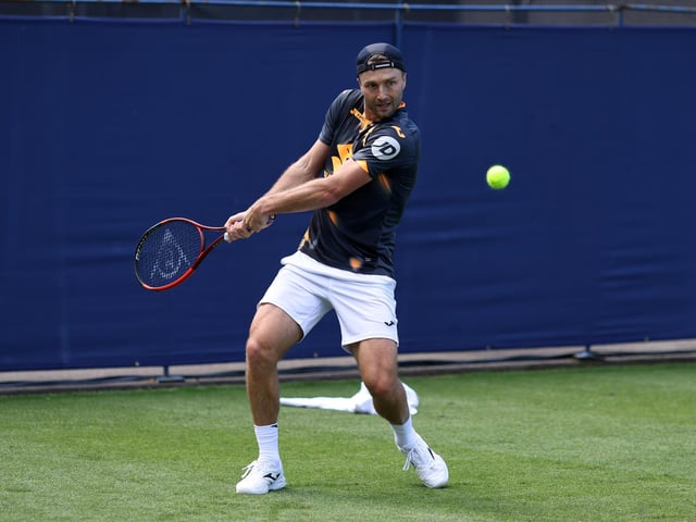 Liam Broady of Great Britain practices on an outside court on day one of the Rothesay International Eastbourne at Devonshire Park (Photo by Charlie Crowhurst/Getty Images for LTA) : Qualifiers at Eastbourne's Rothesay International