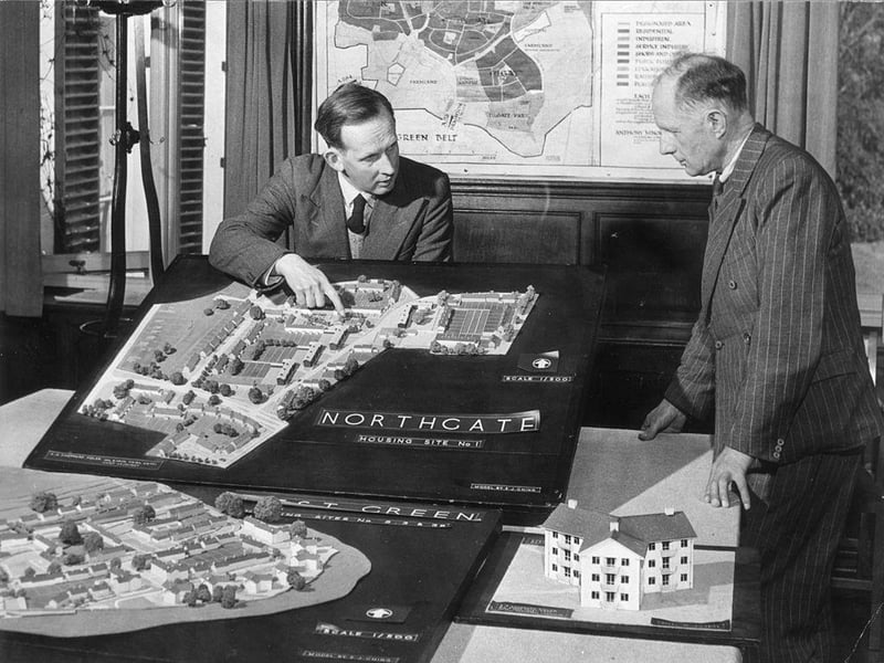 Planners looking at models of housing estates in Crawley New Town in the late 1940's