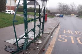 This Hollington bus stop was wrecked after a taxi collided with it