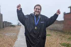 She did it! Belinda Hoyte at the finish line after completing a 40-mile run to celebrate her 40th birthday while raising funds for the charity Young Minds