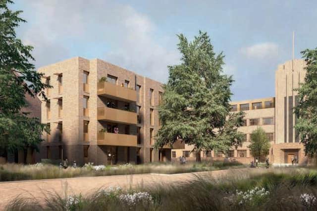 An impression of how the new development on the former Novartis site in Horsham could look with the 1930s Art Deco building at the centre