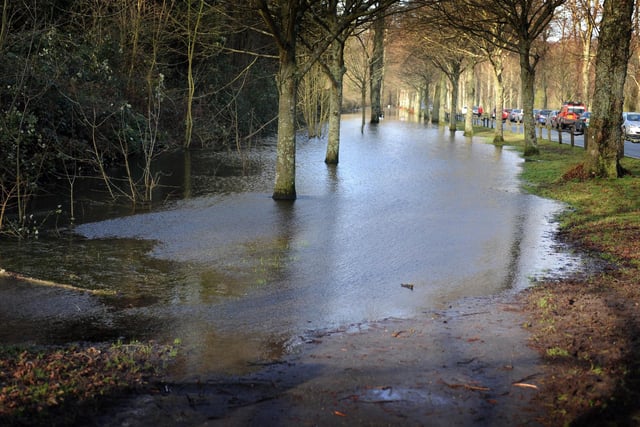 Footpath beside Arundel Castle flooded
