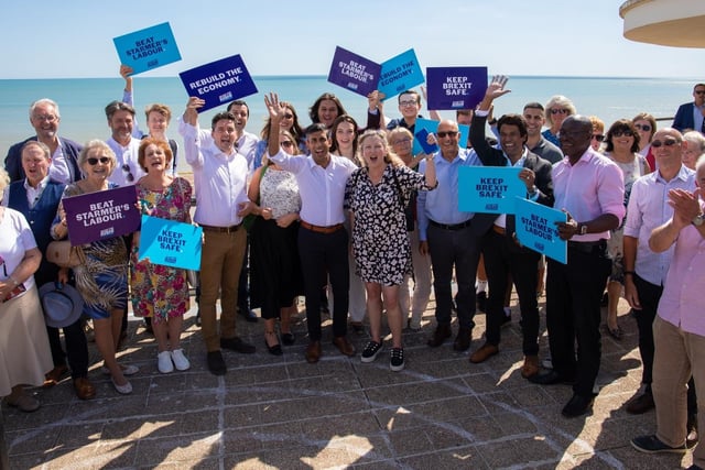 Mr Sunak visited Conservative Party members on the roof of the De La Warr Pavilion, where he was welcomed by Huw Merriman, MP for Bexhill and Battle constituency, and Sally-Ann Hart, MP for Hastings and Rye.