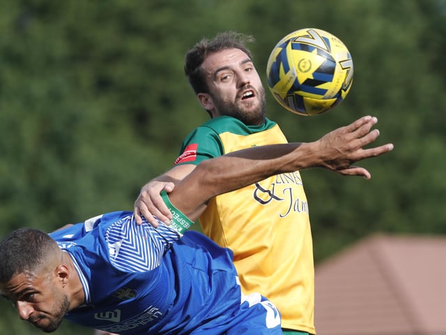 Action from Horsham's 2-0 home defeat to Bishop's Stortford in the Isthmian Premier on Saturday