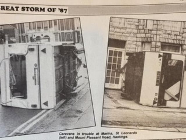 Toppled caravan at Mount Pleasant Road, Hastings