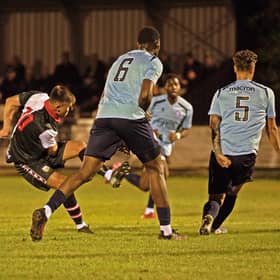 Pagham's David Crouch (left) fires in a shot against Little Common | Chris Hatton