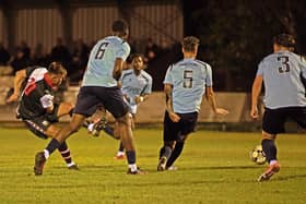 Pagham's David Crouch (left) fires in a shot against Little Common | Chris Hatton
