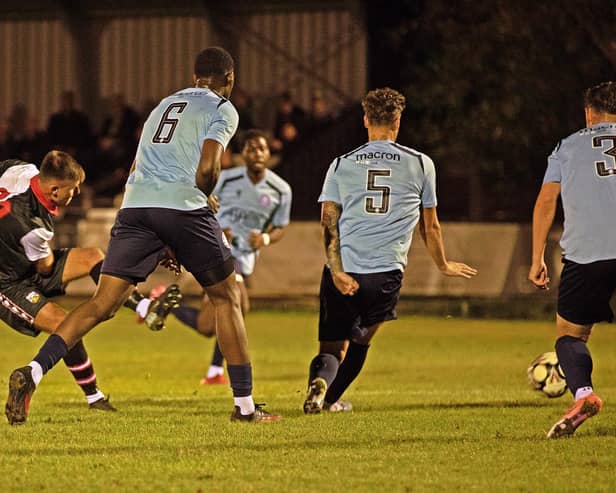 Pagham's David Crouch (left) fires in a shot against Little Common | Chris Hatton