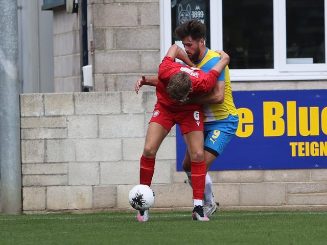 Action from Worthing's 3-0 win at Torquay United which put them top of National League South