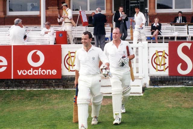 Ditchling CC's former and current presidents - Patrick Nolan and Matthew Searle - opening the batting for Ditchling at Lord's in 2001 when Ditchling reached the final of the inaugural Corporate Cricket Day
