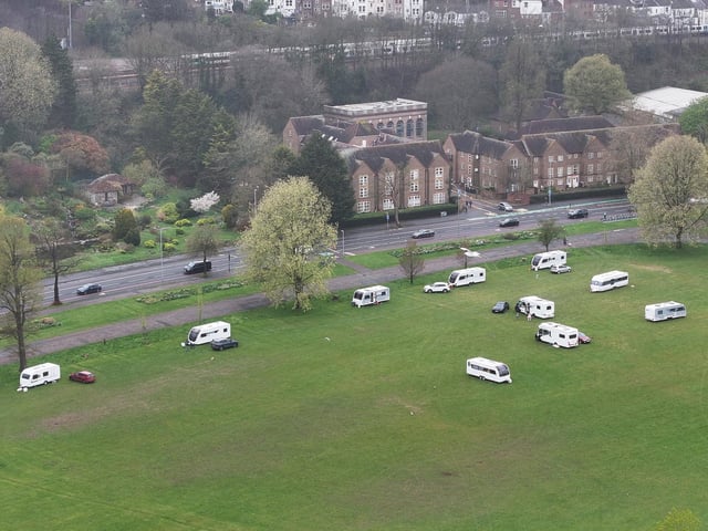 Caravans and motorhomes on the grass at Preston Park. Photo: Sussex News and Pictures