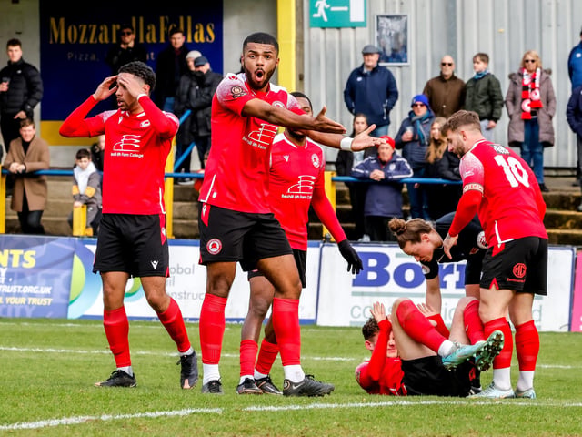 Eastbourne Borough recovered from 2-1 down at half-time to win 3-2 at St Albans City. Picture by Lydia Redman