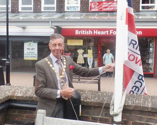 Mayor Cllr Paul Holbrook raising Armed Forces Day flag in 2022