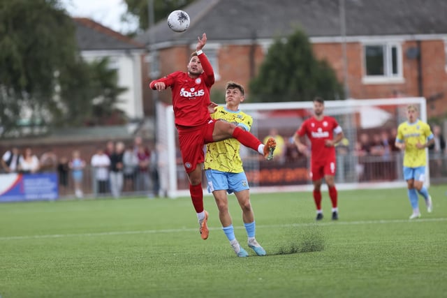 Action from Worthing's National South win over Weymouth at Woodside Road