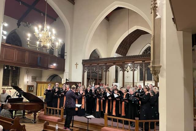 The combined choirs in concert at Holy Cross Church, Uckfield