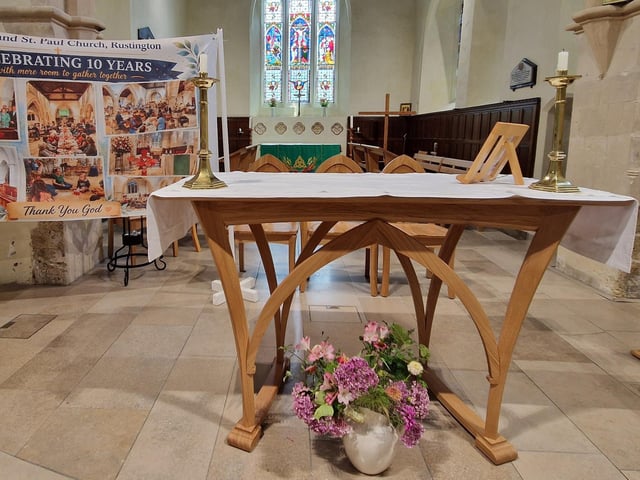 The striking central altar and matching credence table completed the transformation
