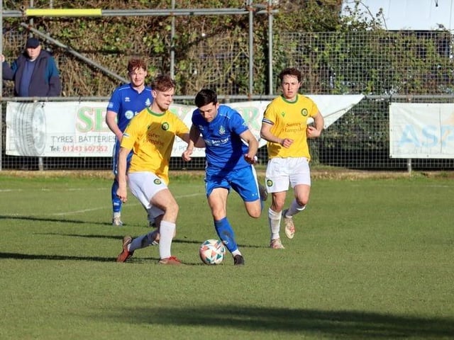 Action from Selsey's 4-3 win over Godalming in the SCFL Division 1
