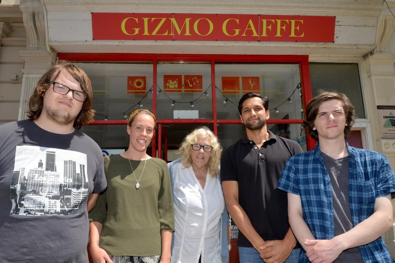 Prince's Trust making a donation to Gizmo. L-R Stephen Debley, Jess Beerling (Asst Team Leader), Pat Fisher (Gizmo), Faizal Nanji (Team Leader) and Joseph Fenwick. Picture taken in 2018
