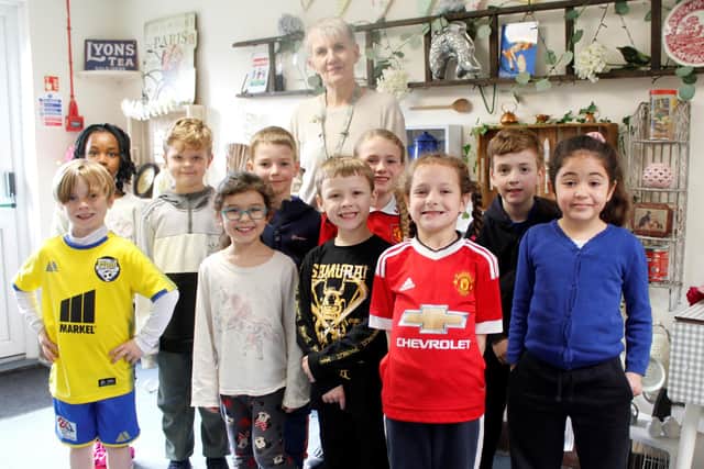 Motcombe Infants’ School headteacher Tracy Robinson with students