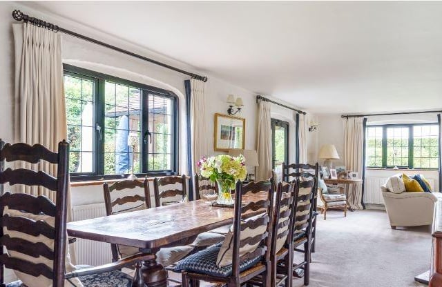 The dining room/living room is L-shaped and spacious