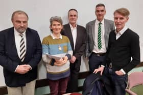 From left: speakers Gordon Parr, Beki Adam, Roy Williams, John Samson and Nigel Jacklin at the Save Our Town meeting in Burgess Hill