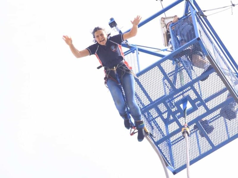 Veterinary surgeon Mariana Redpath, who has acrophobia – the extreme fear of heights – was cheered on by her son, Alex, and his classmates at Chesswood Junior School as she faced ‘one of my ultimate fears’ and bungee jumped at Brighton Marina