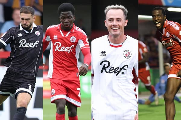 The four players up for Crawley Town Player of the Month - Harvey Davies, Kaheim Dixon, Harry McKirdy and Ade Adeyemo