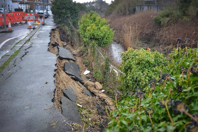 The scene in Bulverhythe Road in St Leonards on March 17 after the major sewage flood that happened on February 3 2023.
