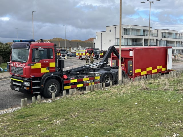The fire service by the wastewater treatment works in Eastbourne. Picture from Sussex news and pictures