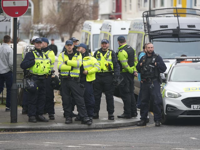 Brighton is swarming with police officers ahead of a Premier League match between Albion and Crystal Palace