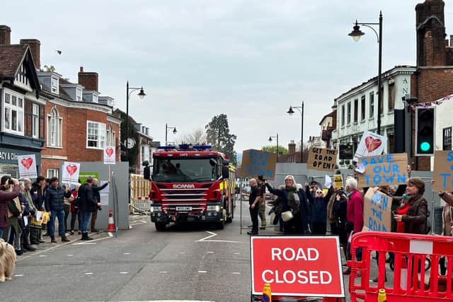 A fire engine returns from an incident at a private school in Easebourne