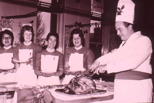 The Mayor carving a turkey at Princess Alice Hospital in 1949. Photo contributed by Eastbourne Local History Society.