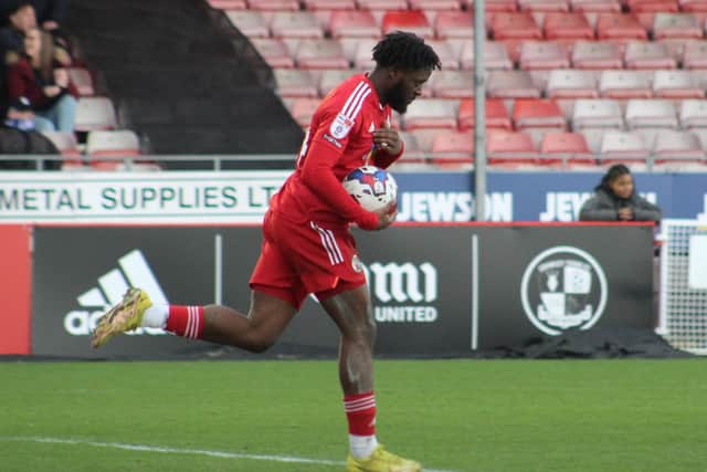 Aramide Oteh gave the Crawley fans something to cheer about when he scored right at the start of the second half. Photo: Cory Pickford